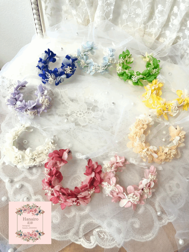 【交換堂の委託販売】ハンドメイド作家:花彩【展示番号:AB】 5 花冠過去作のため納品したものとお花の色が異なります